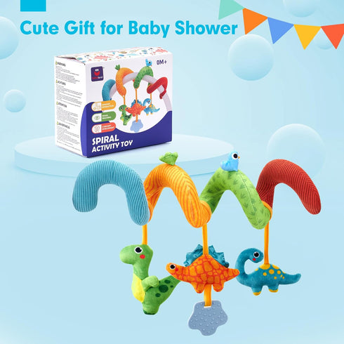 hahaland Car Seat Toys for Babies 0-6 Months - Rattle, Mirror, Crinkle, Squeaky Developmental Travel Toys for Infants