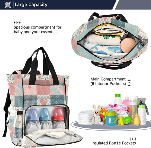 FLildon Backpack Backpack Simple Floral Checkered Diaper Bag Waterproof Mom Travel Tote with Insulated Pockets
