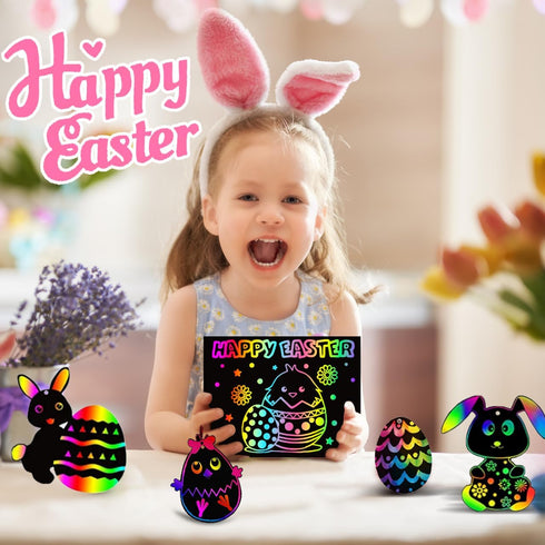 ZMLM Scratch Paper Art Set, 60 Pcs Rainbow Magic Scratch Paper for Kids with 5 Wooden Stylus for Halloween Party Game