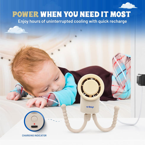 VZ Fans 3 Baby Safe Portable Fan, Battery Operated Fan, Stroller Fan, Handheld Fan, Rechargeable USB-C, Speeds, Mini