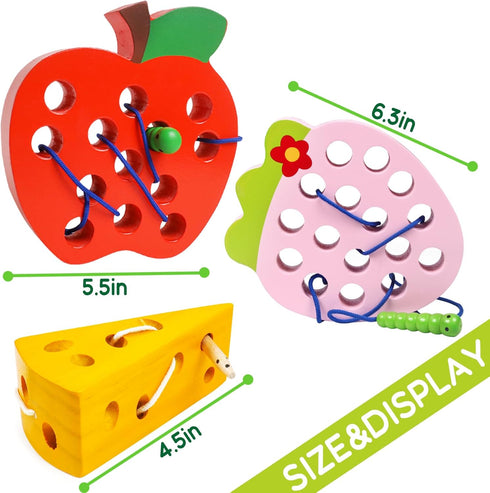 Wooden Lacing Toys for Toddlers - Montessori Educational Learning Fine Motor Skills Travel Toys for Boys Girls Ages 3+