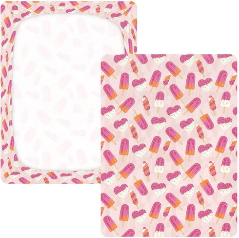 Jynexis 52x28 Ice Cream Cute Pink Print Baby Crib Sheets, Cotton Fitted Crib Sheet, Soft Breathable, Fits Standard