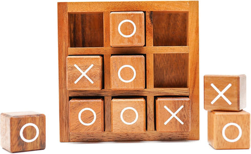 Wooden XO Blocks Tic Tac Toe Board Game by BSIRI - Ideal for Kids and Family Game Night, Unique Gifts