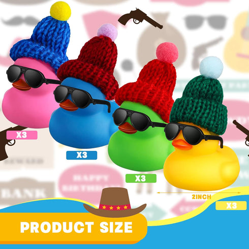 12 Chivao Pcs Mini Rubber Ducks with Sunglasses/ Glasses and Hats/ Necklace, Cruise Rubber Ducks in Bulk Small Bathtub