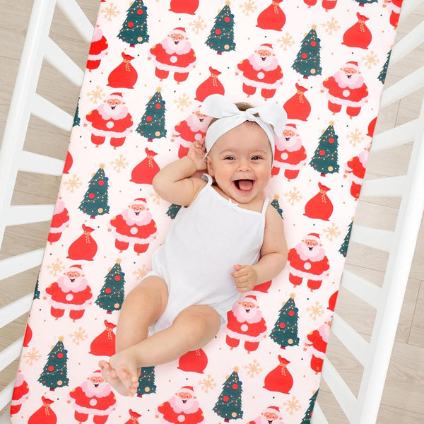 Christmas Crib Sheet,Baby Sheets Fitted Crib Sheet Cozy Breathable Fits Standard Size