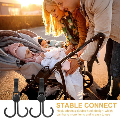 3pcs Stroller Connector with 2pcs Hook, Adjustable Length for Toddlers, Black