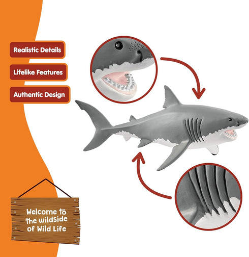 3+ Schleich Wild Life Realistic Great White Shark Figurine - Durable and Educational Ocean Shark Animal Figurine Toy