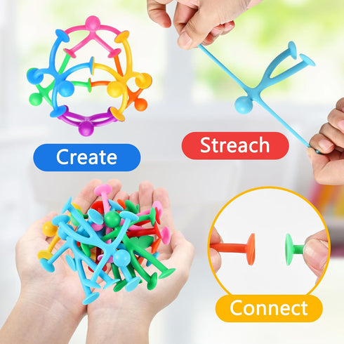 28 Pack Set 3+, GOLDGE Suction Cup Fidget Toys Sensory - Pop, Pull & Stick Travel Sensory Toys for Kids with Autism