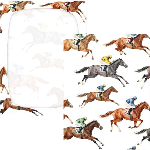 CZXW 52" 28" Horse Racing Jockeys Crib Sheets Fitted x Natural Cotton Soft & Breathable for Baby Crib Mattress