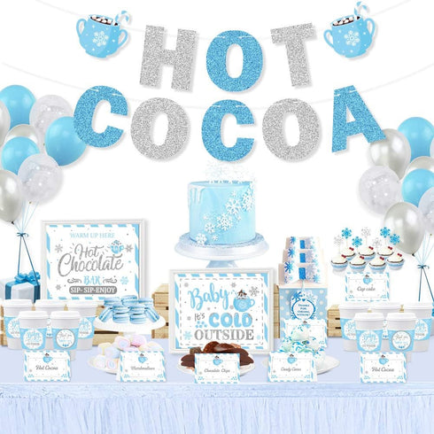 30pcs Hot Chocolate Bar Kit Hot Cocoa Bar Banner Baby It's Cold Outside Bar Sign Toppings Labels Cup Tags Stickers