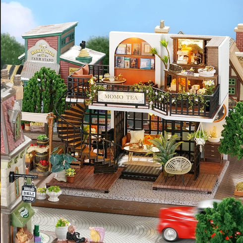LannsoDIY Dollhouse Miniature Wooden Furniture Kit, Dust Proof Cover and Music Box, Handmade Wooden Dollhouse Toys