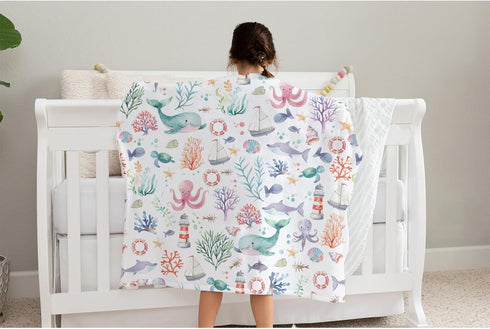 SqtmuHLuo 60x80inch Sea Animals Baby Blanket Boys Girl Gifts Ocean Whale Sea Turtle Octopus Under The Sea Baby Nursery
