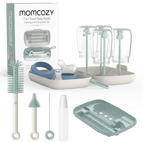 Momcozy Bottle Brush Set, Baby Bottle Cleaner Kit with Silicone Brush, Nipple Brush, Drying Rack - 7 in 1