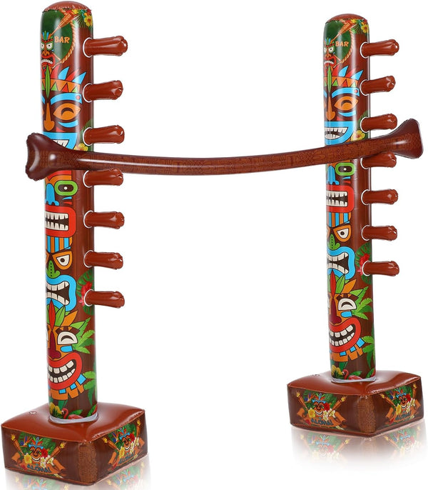 Jenaai Inflatable Tiki Limbo Game, Hawaiian Tropical Theme Fun Limbo Stick Limbo Pole for Tiki Party Decors, Summer