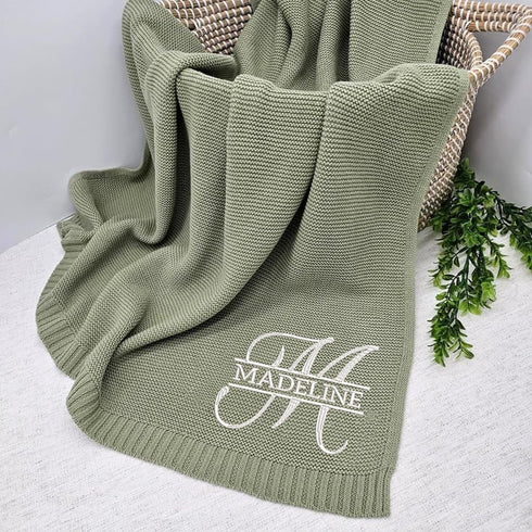Monogrammed 2 Luxury Personalized Knit Embroidered Baby Name Blanket Custom Embroidered Cotton Nursery Blanket Gifts