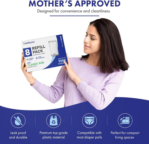 8 Pack Comficove Refills Compatible with DEKOR CLASSIC Diaper Pails | | Extra Thick Diaper Pail Refill Liners | Fresh