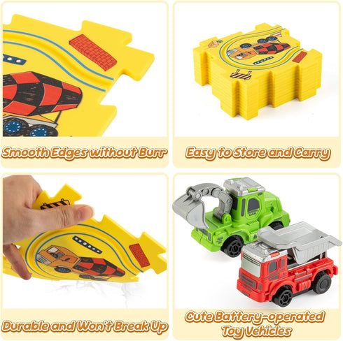 3-5 Set, 3 4 5 6 Plastic Puzzles for Kids Ages with Toy Cars (Excavator + Dump Truck), Toddler Puzzle Track Car Play