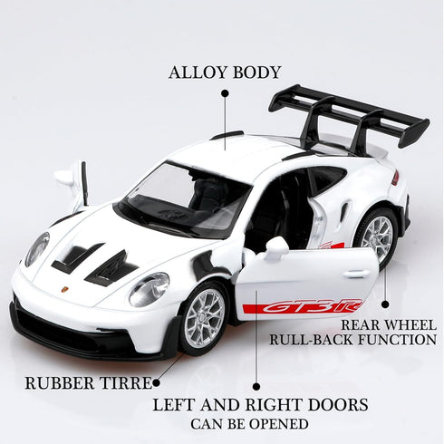 1/36 Scale Porsche 911 GT3 RS Diecast Car Models, Pull Back Vehicle, Gift for Boys and Girls
