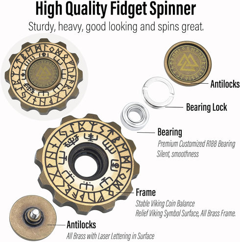 Freelove Viking Pirate & Gossip Design Fidget Spinner, Copper Metal Spinner Toy for Adults, Brass