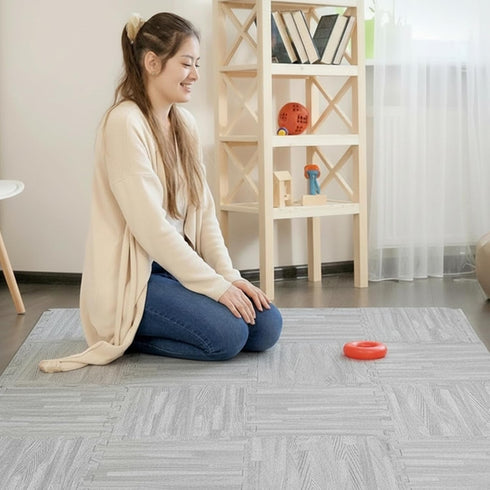 16 3/8-Inch Tebery Pieces Printed Wood Grain Interlocking Floor Tiles Thick EVA Foam Grey Puzzle Floor Mat