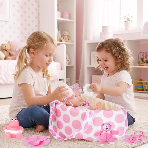 13'' Playset Set 3+ deAO Baby Doll with Bassinet Carrier Bed Baby Doll Accessories Including Pillow Clothes Pacifier