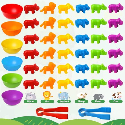 Counting Toys Matching Game for Kids - Preschool Learning Activities with Sorting Bowls for Ages 3-5 Animals