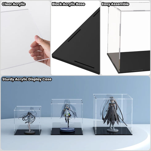 CANCLEAR 8-inch Acrylic Display Case for Collectibles and Toys, Versatile Clear Acrylic Display Box with Black Base