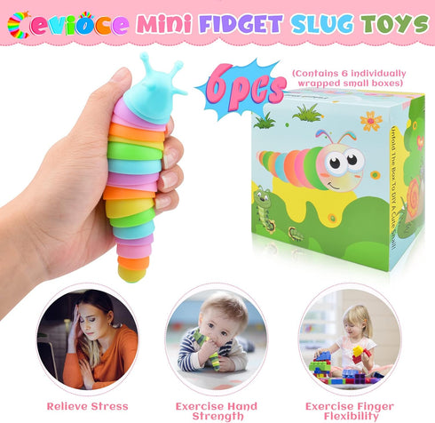 Cevioce Sensory Slug Fidget Toys, Mini Fidget Slug for Adults & Kids, 6Pcs Cute Autism Sensory Toys