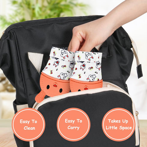 HOTUT 2Pack 0-6 6-12 Silicone Teething Mitt, Rabbit Baby Teething Toy for Months, Food Grade Silicone Infant Teething