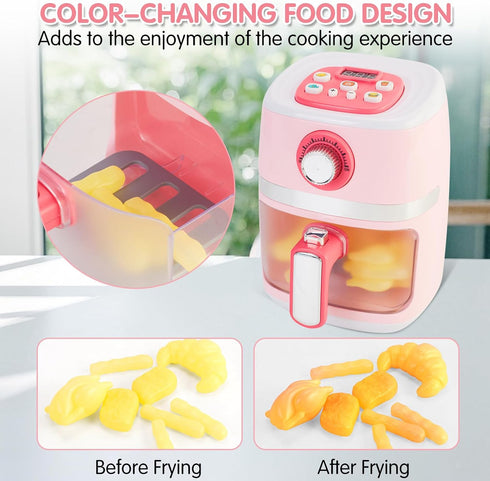 Set 3-5 4-8,Pink Play Kitchen Accessories, Pretend Kitchen Appliances with Toy Air Fryer for Kids with Sound