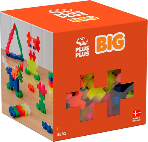 PLUS PLUS Big Open Play Set - 100 Piece Neon Color Mix, Interlocking Large Puzzle Blocks