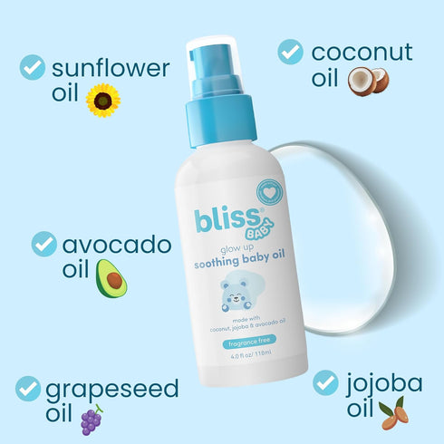 4 Oz. Bliss Baby Oil, All Natural, Premium & Unscented, Vegan - Made with Organic Avocado Oil, Coconut Oil