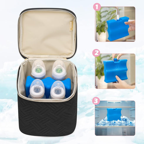 Pack 4 9 Fasrom Breastmilk Cooler Bag with Ice Fits Large Baby Bottles up to Ounce, Insulated Baby Bottle Bag