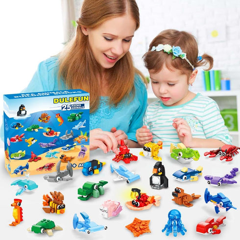 DULEFUN 25pcs 6+ Building Blocks Bricks Party Favors Toys for Kids Marine Animals Block for Classroom Prizes Birthday