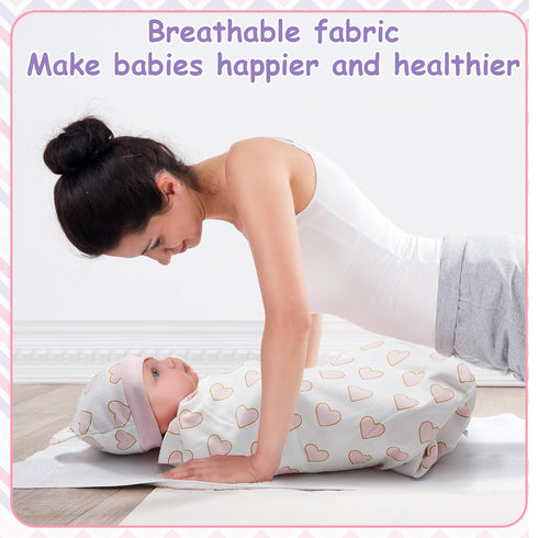 6 Set 100% 31.5" Ramede Baby Swaddle Blanket and Hat, Cotton Newborn Receiving Blanket Wrap with Headband, Soft