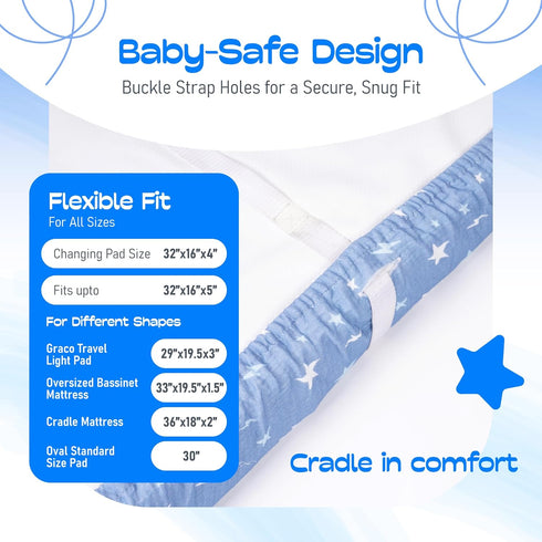 100% (Pack 2) Muslin Changing Pad Cover Ultra Soft, Breathable, Secure Fit, Fade-Resistant Prints for Boys and Girls