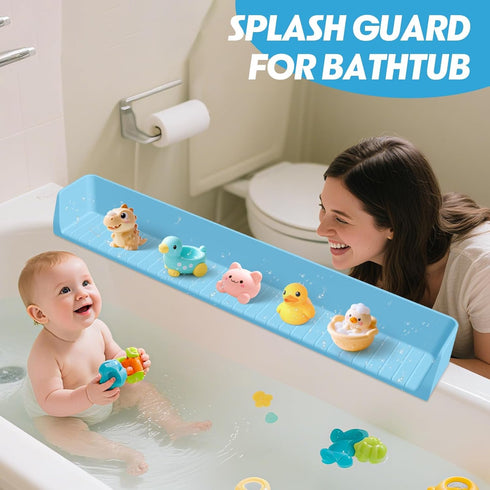 Ganaj 11 Silicone Bathtub Splash Guard for Kids, Splash Guard for Bathtub with Suction Cups,Toy Tray Caddy Holder