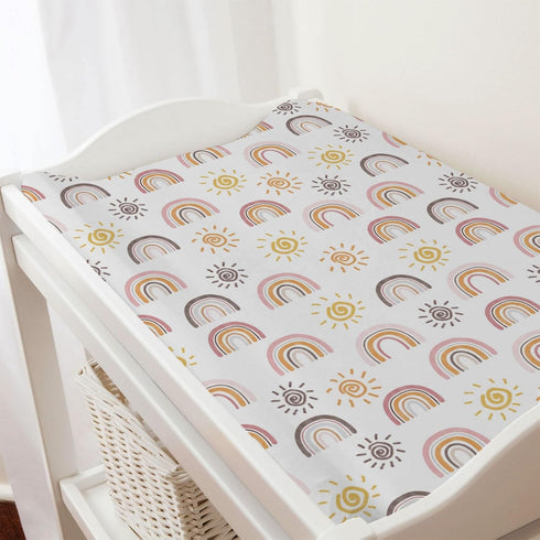 Boho Sunshine Rainbow Changing Pad Cover, Colorful Rainbow Sun Baby Changing Table Pad for Boys Girls 32''x16''