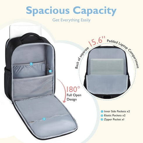 mommore Backpack 37L 15.6'' Diaper Bag Large Baby Bag with Laptop Sleeve Mom Bags with Insulated Pockets, Changing Pad