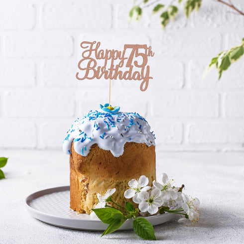 Gyufise 1Pc Happy 75th Birthday Cake Topper Glitter Cheers to 75 Years Old Cake Pick for 75th Birthday Party Supplies