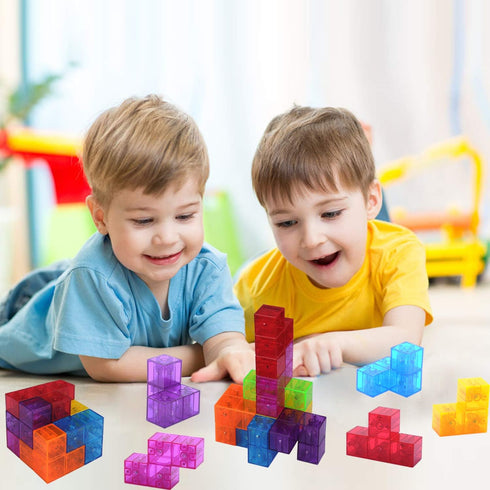 WorWoder 3D Set 7 54 Kids Magnetic Building Blocks Magic Magnetic Puzzle Cubes, of Multi Shapes Magnetic Blocks
