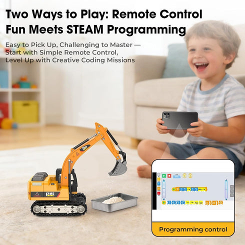 DAOGU Excavator,1:64 Programming 3 4 5 6 7 8-12 Remote Control mini RC Alloy Construction Vehicle Toys, STEM Tools