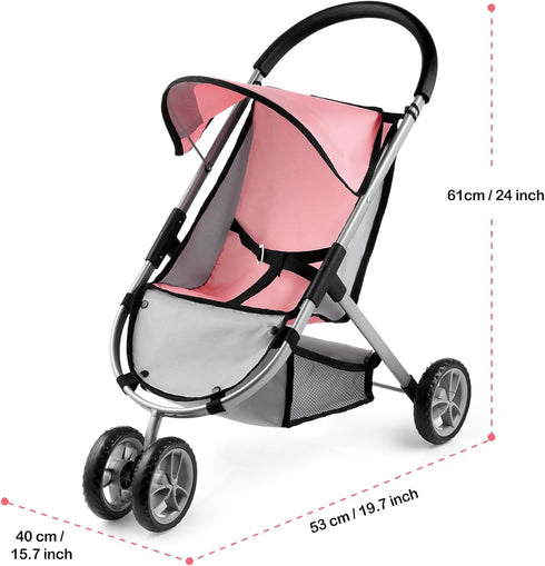 3+, GAGAKU Baby Doll Stroller, Toy Stroller with Canopy, Double Front Wheels, Storage Basket & Adjustable Belt