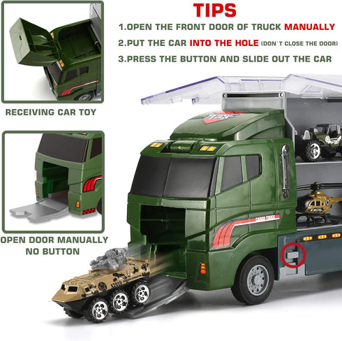 26 Set(2 1), Pcs Military Truck with Soldier Men in Mini Die-cast Battle Car in Carrier Truck, Army Toy Double Side