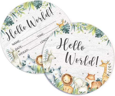 Yuzioey Birth Stat Sign for Newborn, Safari Animals Baby Announcement, Jungle Hello World Name Sign for Hospital Birth