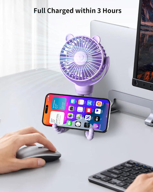 Baby Stroller Fan, Rechargeable Portable Fan with 2000 mAh Battery, 3 Wind Speeds, 360-Degree Rotation, Safe Mini Fan