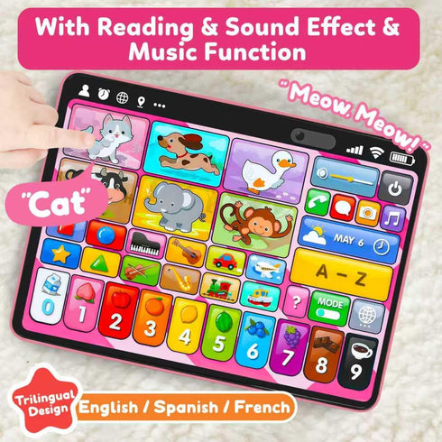 Peacurh 1 12-18 1-2 2-3 Trilingual Learning Toy Tablet with Music & Sound, Montessori Speech Therapy Toys for Year Old