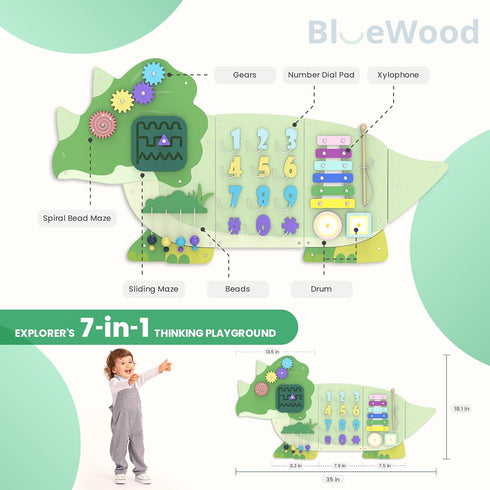 BlueWood Wooden Wall Busy Board Panels, Toddler Learning Activity Center, Montessori Philosophy Sensory, Educational