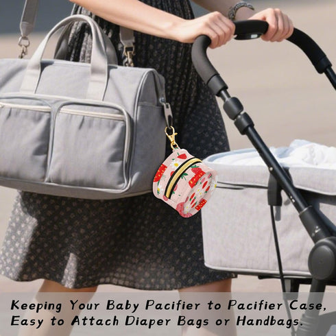 Strawberry Round Pacifier Storage Case with Zipper, Portable Pacifier Case for Travel, Diaper Bag & Purse, Pacifier