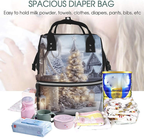 DWVTSLH Backpack Mummy Backpack Christmas Winter Diaper Bag Multifunction Nappy Bags Waterproof Large Capacity Travel